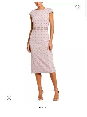 Mac Duggal Blush Pink Beaded Cap-Sleeve Midi Dress